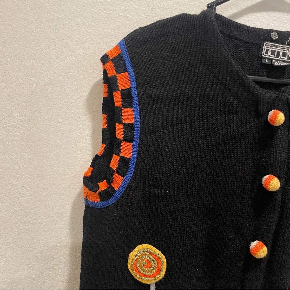 berek Black Sweater Vest with Orange and Blue Accents - Picture 4 of 10